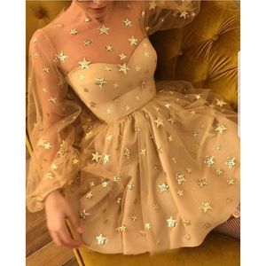 TEUTA MINI GOLD STAR GLITTER TULLE DRESS